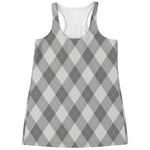 Grey Argyle Pattern Print Women's Racerback Tank Top