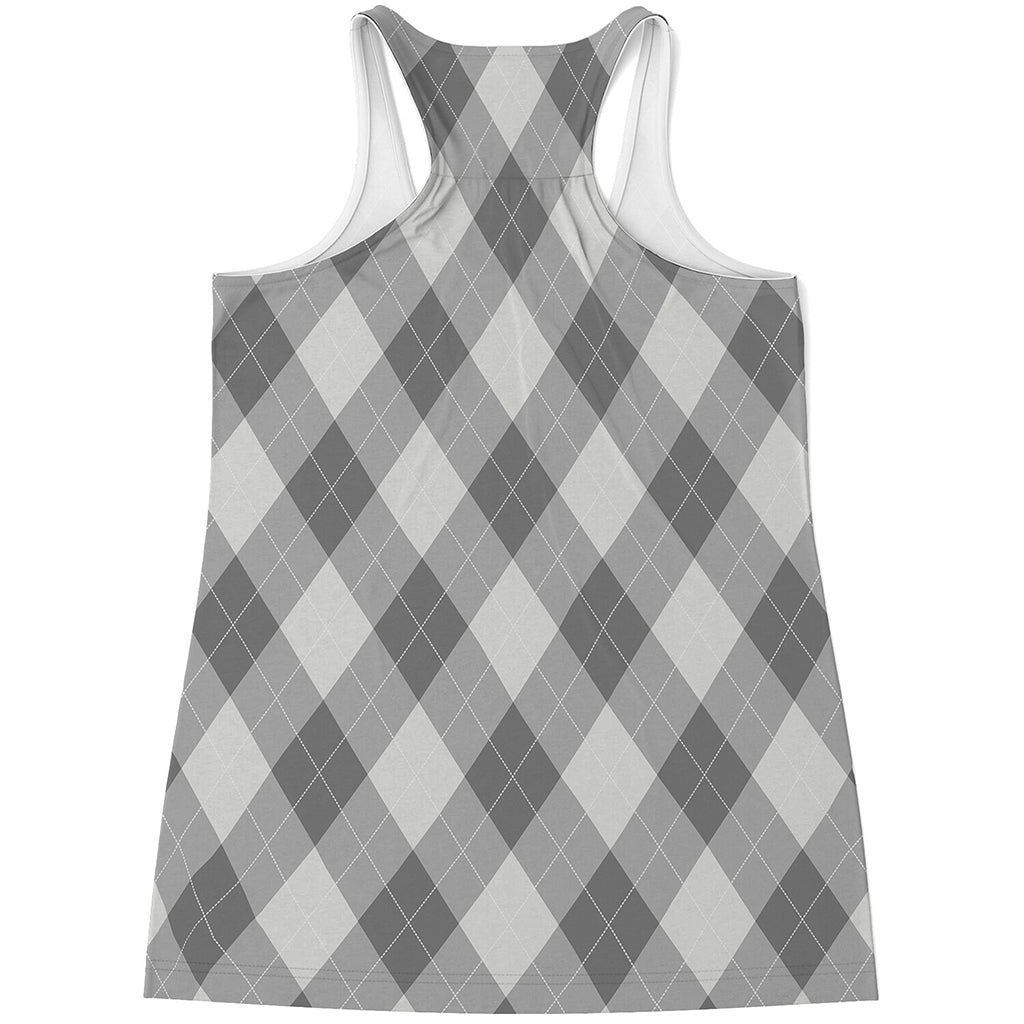 Grey Argyle Pattern Print Women's Racerback Tank Top
