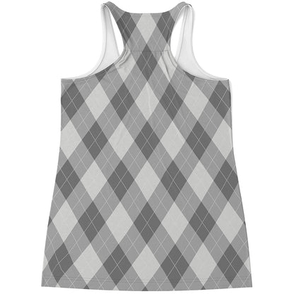 Grey Argyle Pattern Print Women's Racerback Tank Top