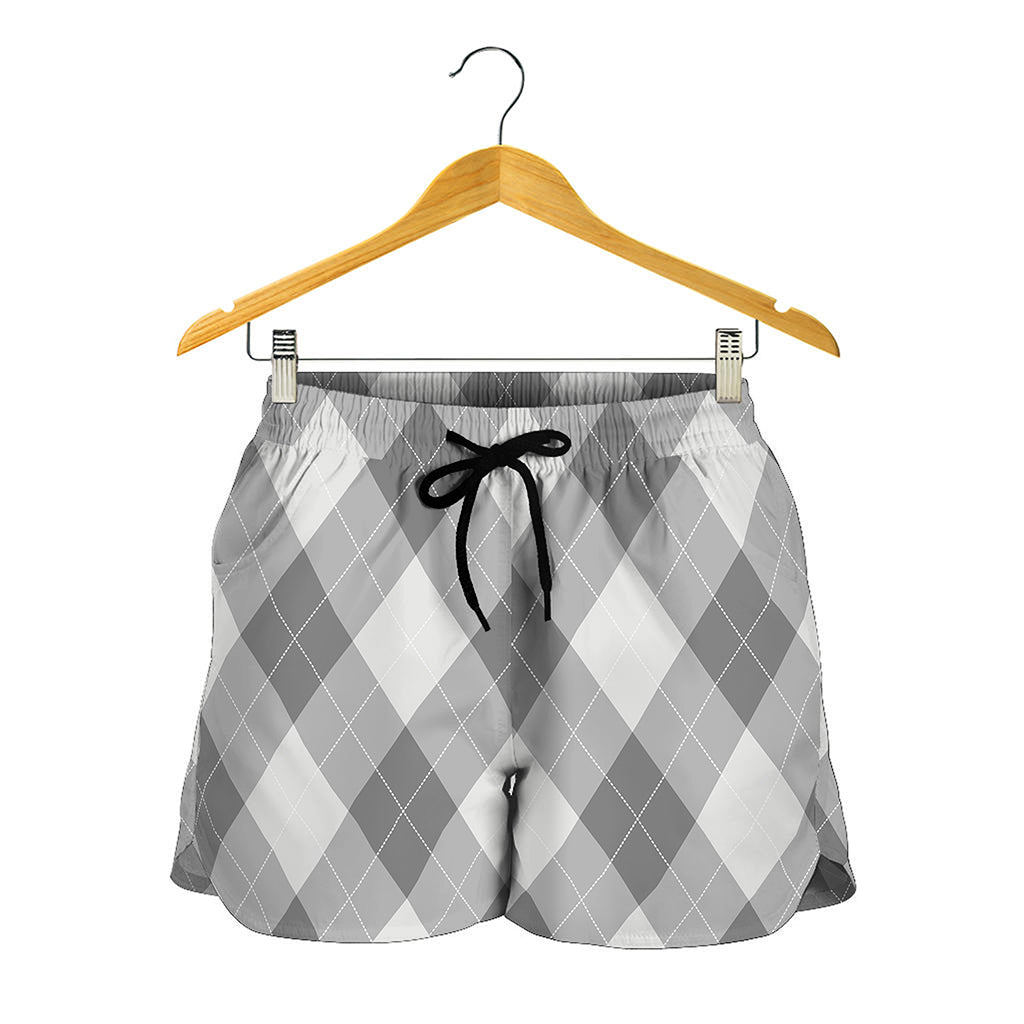 Grey Argyle Pattern Print Women's Shorts