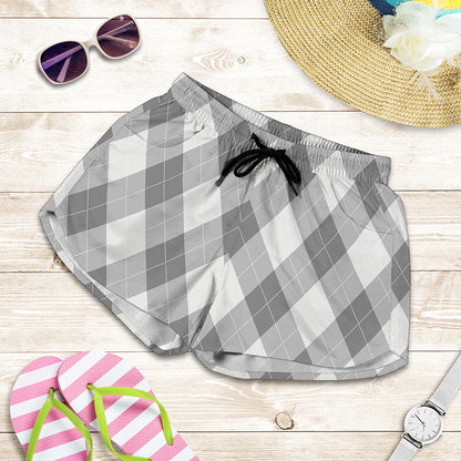 Grey Argyle Pattern Print Women's Shorts
