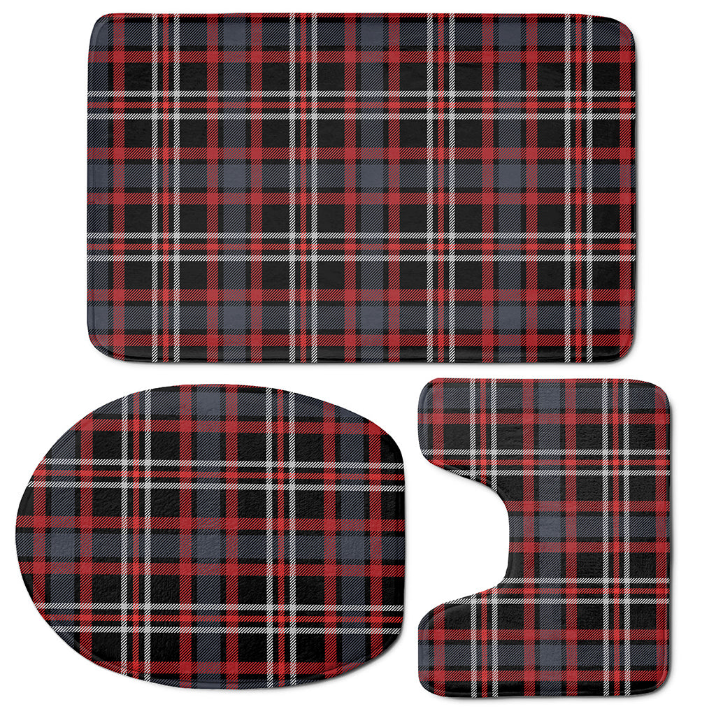 Grey Black And Red Scottish Plaid Print 3 Piece Bath Mat Set