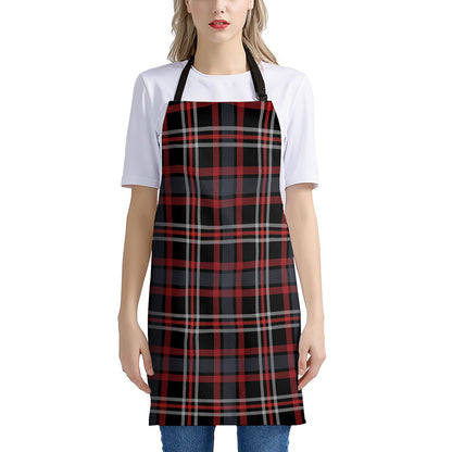 Grey Black And Red Scottish Plaid Print Apron