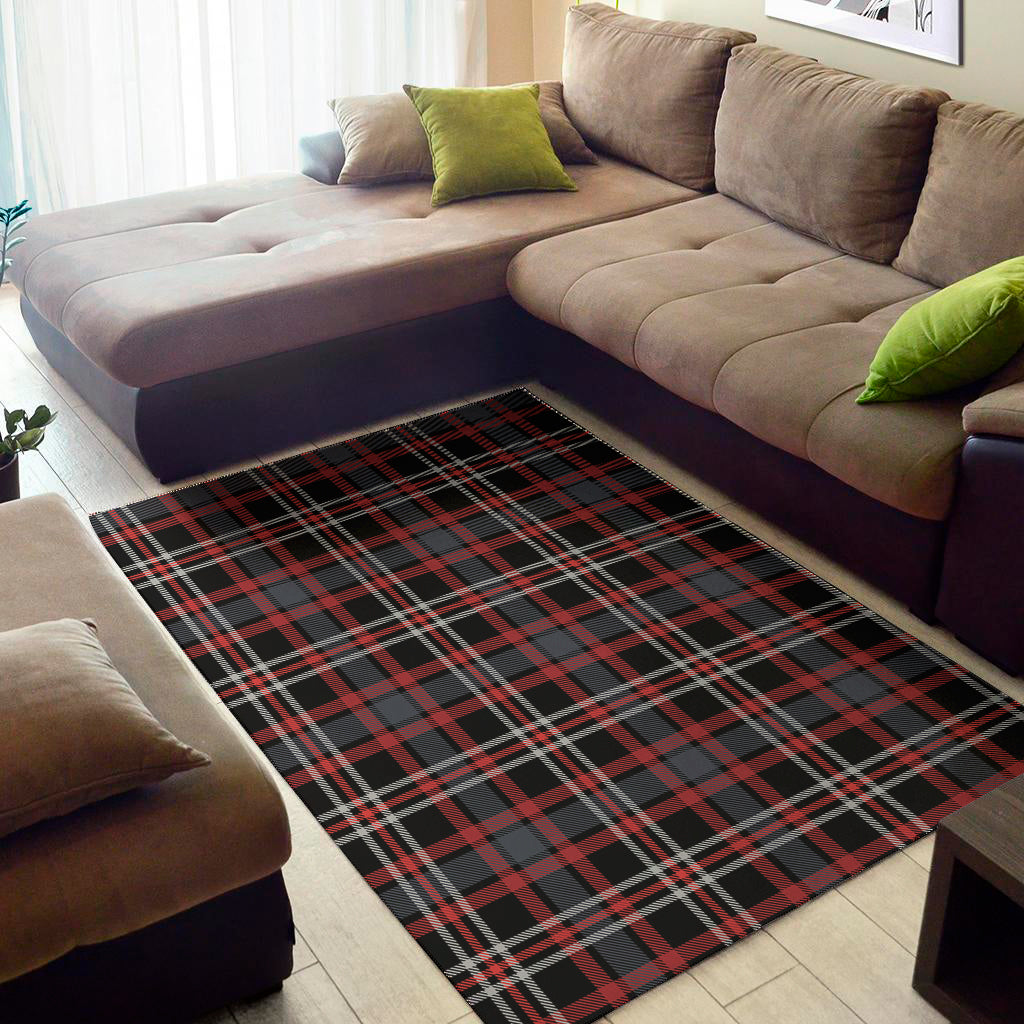 Grey Black And Red Scottish Plaid Print Area Rug