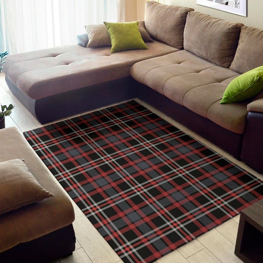 Grey Black And Red Scottish Plaid Print Area Rug