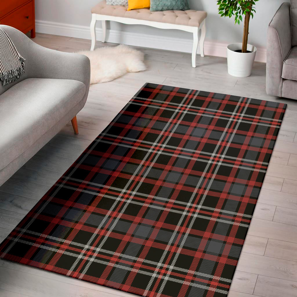 Grey Black And Red Scottish Plaid Print Area Rug