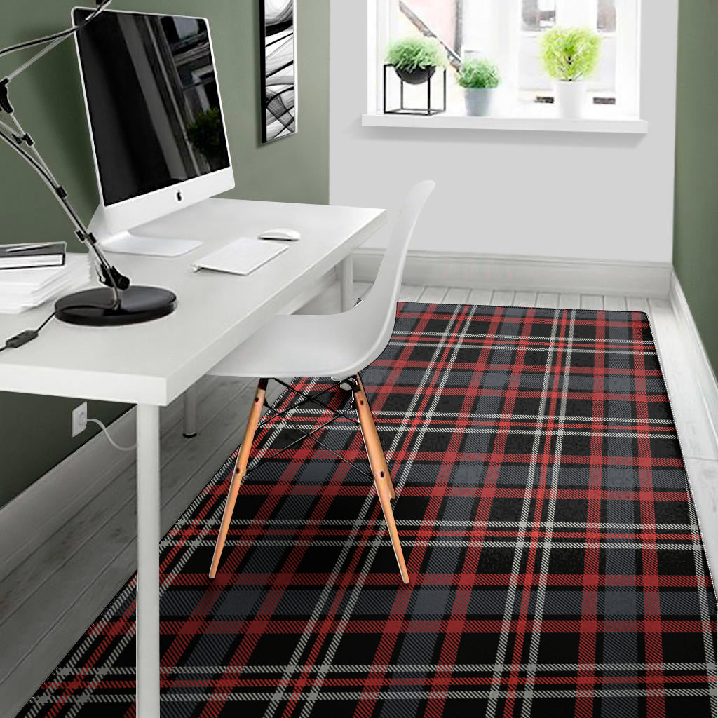 Grey Black And Red Scottish Plaid Print Area Rug