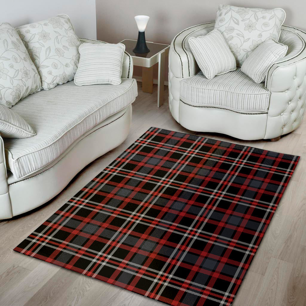 Grey Black And Red Scottish Plaid Print Area Rug