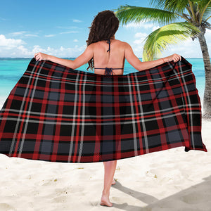 Grey Black And Red Scottish Plaid Print Beach Sarong Wrap