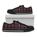 Grey Black And Red Scottish Plaid Print Black Low Top Sneakers
