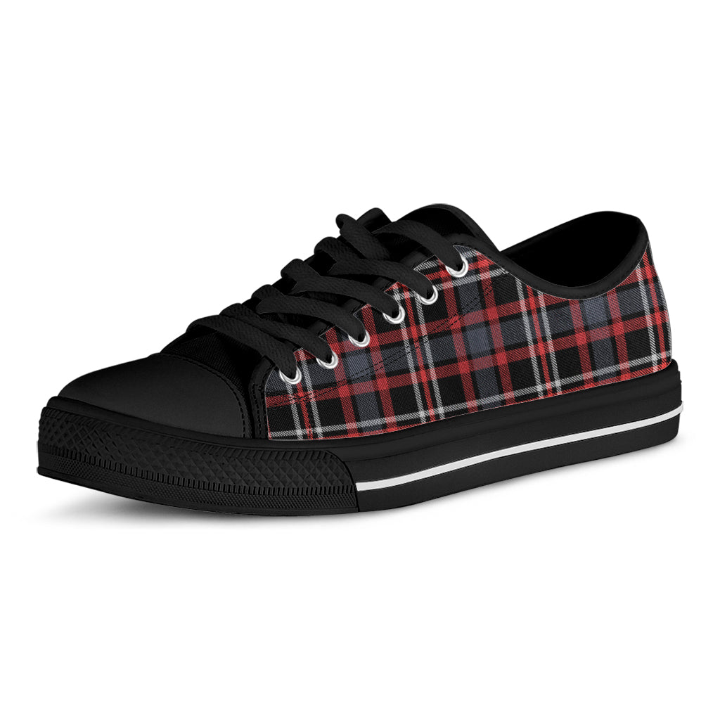Grey Black And Red Scottish Plaid Print Black Low Top Shoes