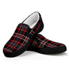 Grey Black And Red Scottish Plaid Print Black Slip On Shoes