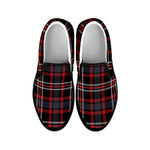 Grey Black And Red Scottish Plaid Print Black Slip On Shoes