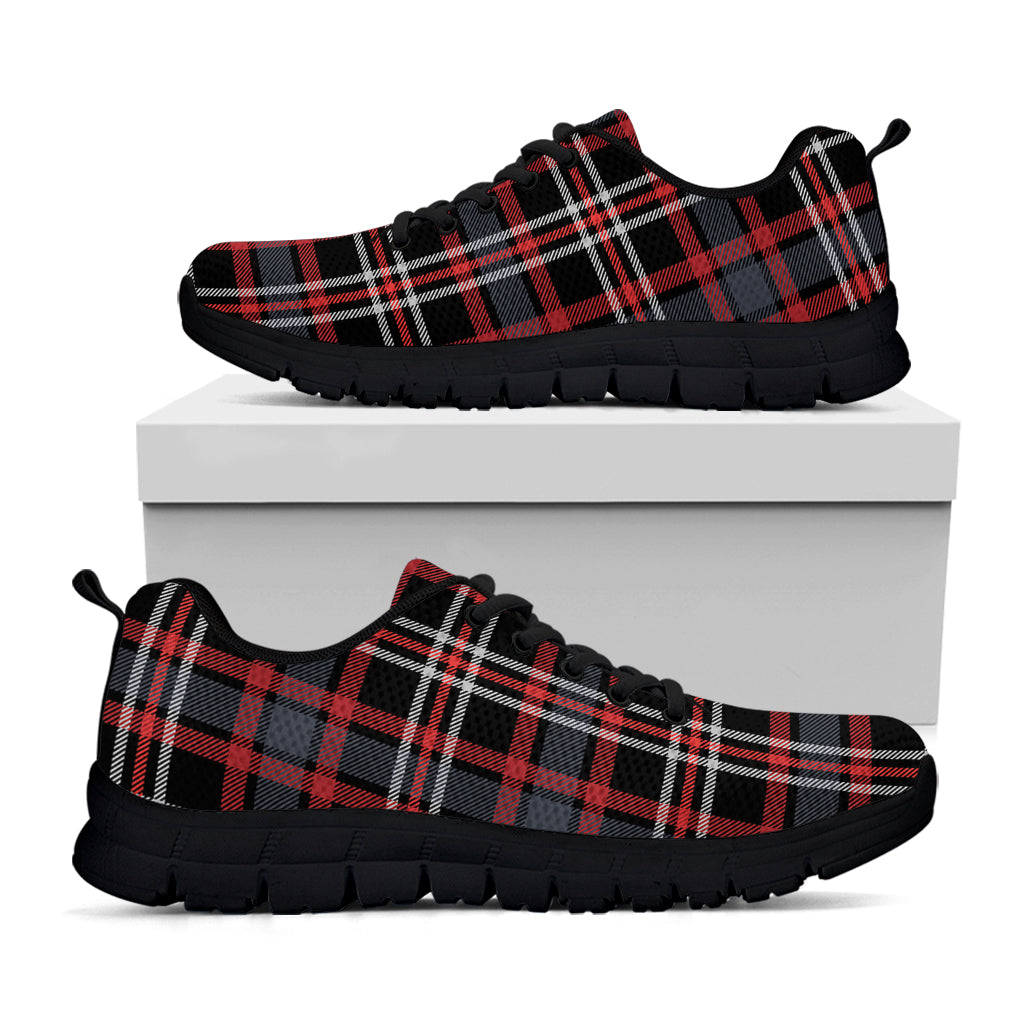 Grey Black And Red Scottish Plaid Print Black Sneakers
