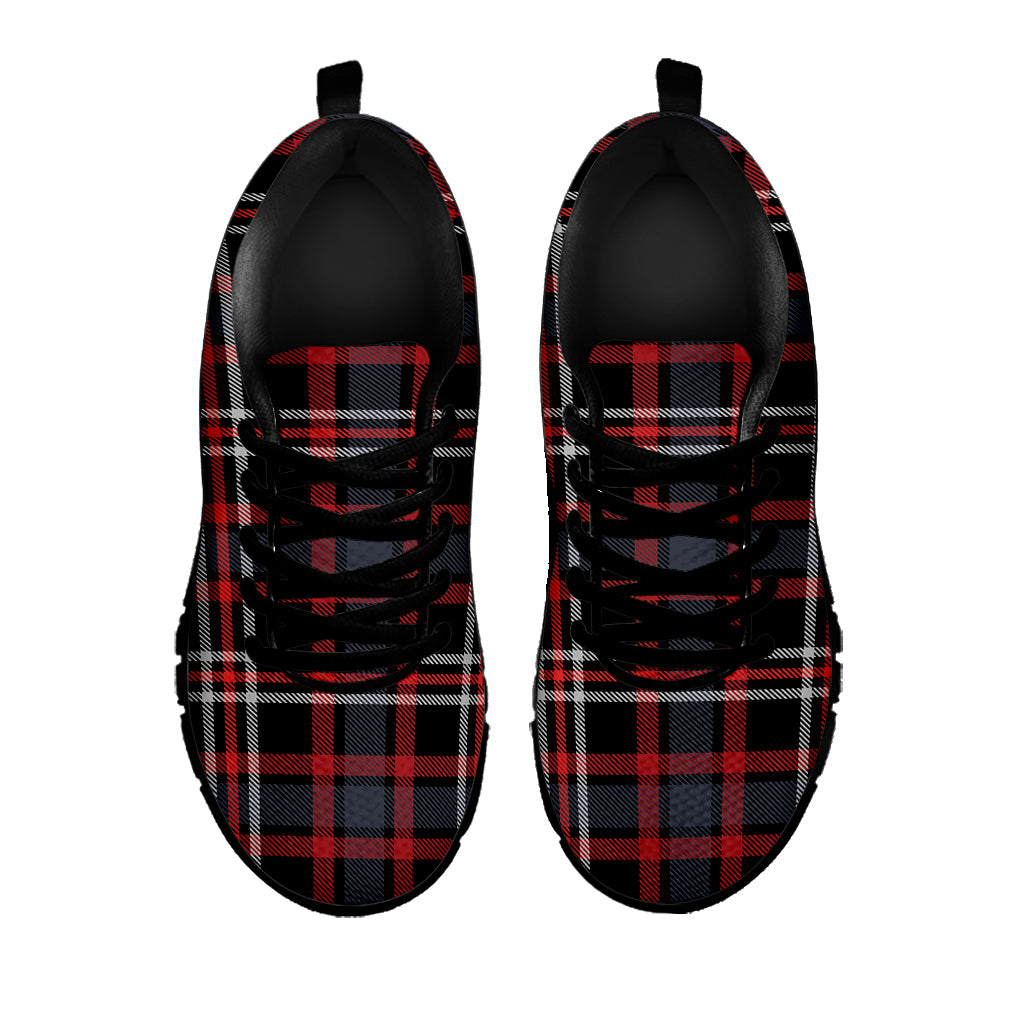 Grey Black And Red Scottish Plaid Print Black Sneakers