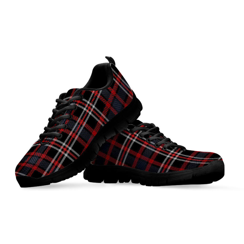 Grey Black And Red Scottish Plaid Print Black Sneakers