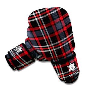 Grey Black And Red Scottish Plaid Print Boxing Gloves