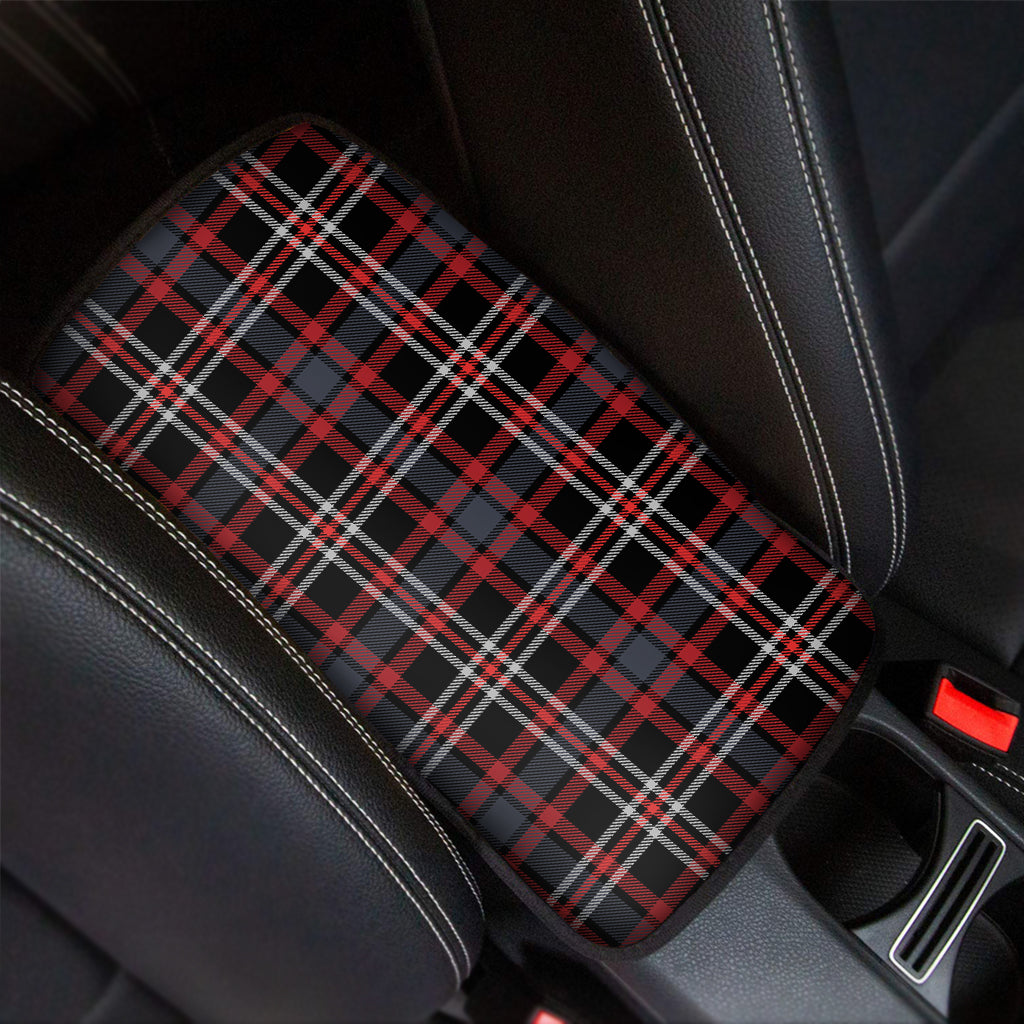Grey Black And Red Scottish Plaid Print Car Center Console Cover