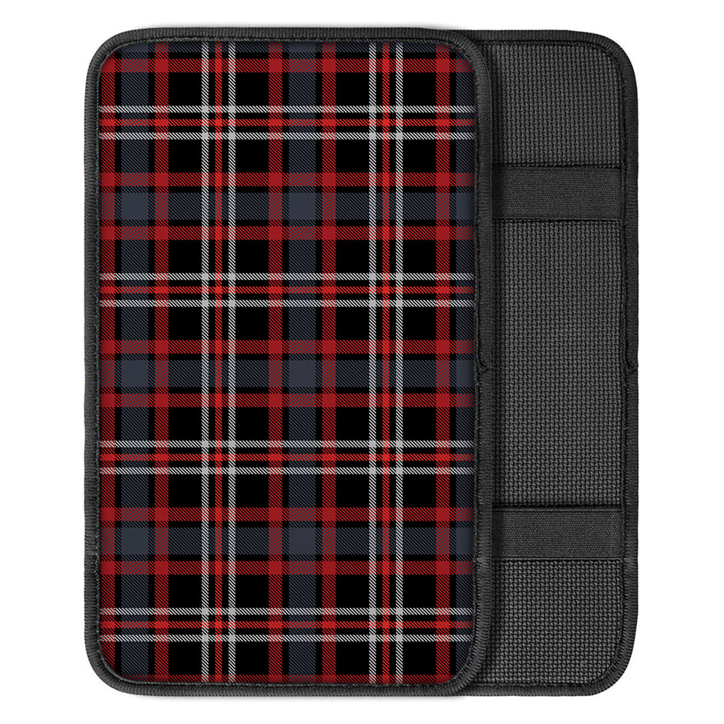 Grey Black And Red Scottish Plaid Print Car Center Console Cover
