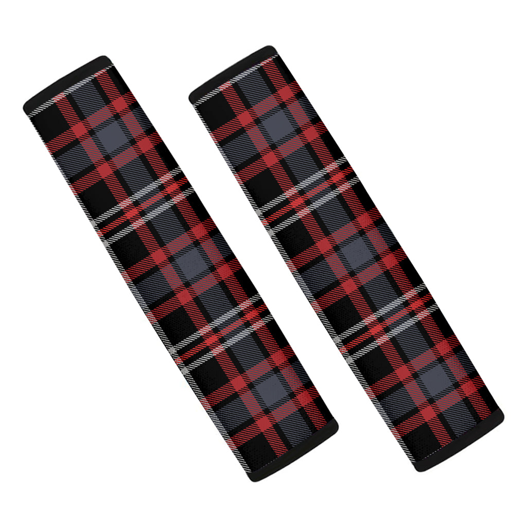 Grey Black And Red Scottish Plaid Print Car Seat Belt Covers
