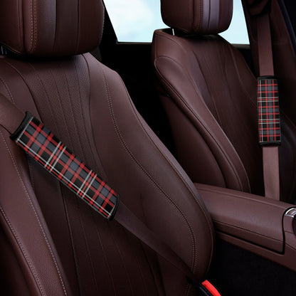 Grey Black And Red Scottish Plaid Print Car Seat Belt Covers