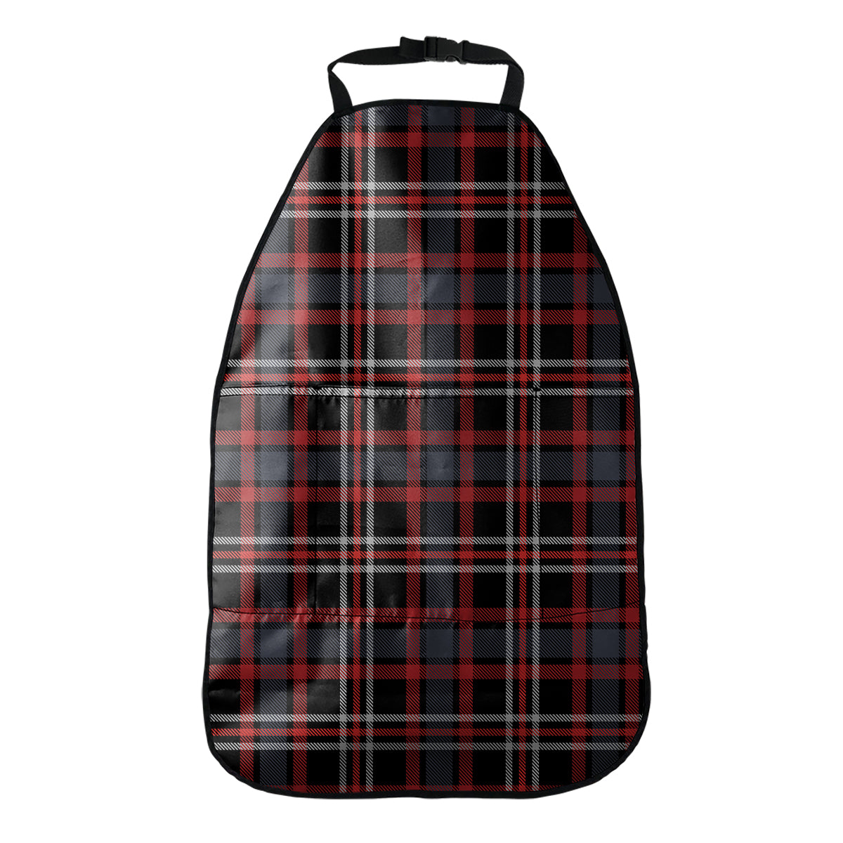 Grey Black And Red Scottish Plaid Print Car Seat Organizers