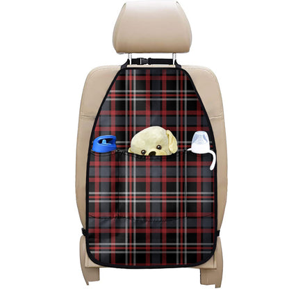 Grey Black And Red Scottish Plaid Print Car Seat Organizers