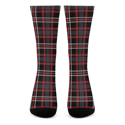 Grey Black And Red Scottish Plaid Print Crew Socks