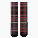 Grey Black And Red Scottish Plaid Print Crew Socks