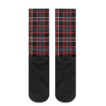 Grey Black And Red Scottish Plaid Print Crew Socks