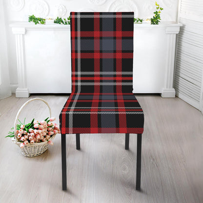 Grey Black And Red Scottish Plaid Print Dining Chair Slipcover