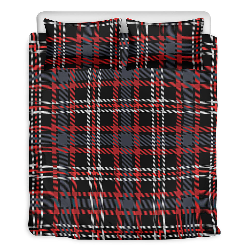 Grey Black And Red Scottish Plaid Print Duvet Cover Bedding Set