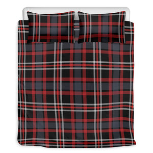 Grey Black And Red Scottish Plaid Print Duvet Cover Bedding Set