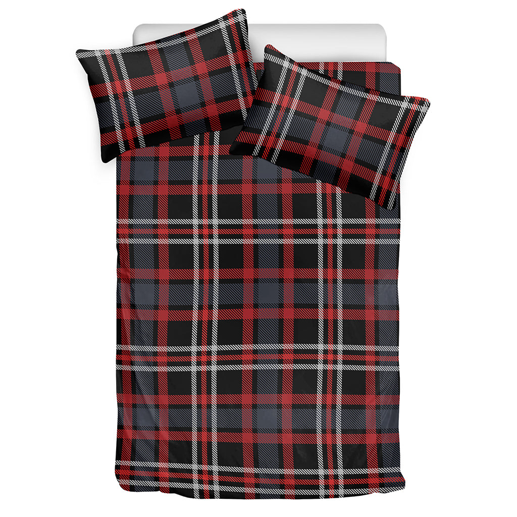 Grey Black And Red Scottish Plaid Print Duvet Cover Bedding Set