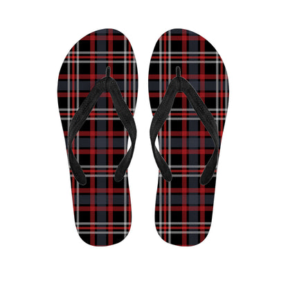 Grey Black And Red Scottish Plaid Print Flip Flops