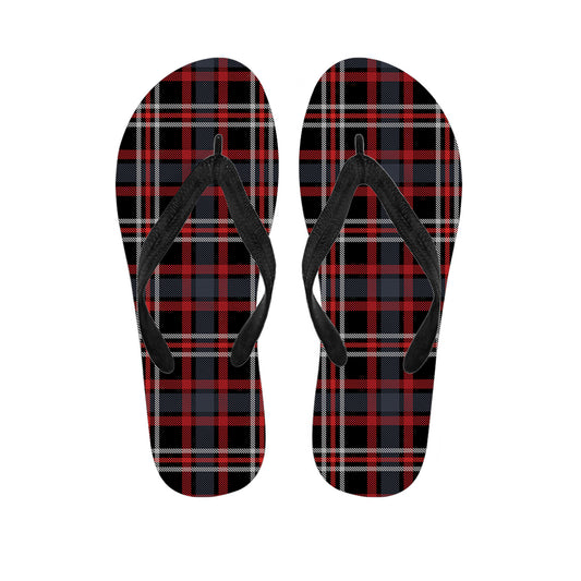 Grey Black And Red Scottish Plaid Print Flip Flops
