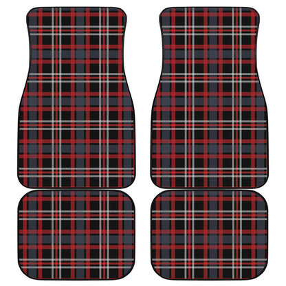 Grey Black And Red Scottish Plaid Print Front and Back Car Floor Mats