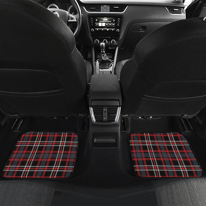 Grey Black And Red Scottish Plaid Print Front and Back Car Floor Mats