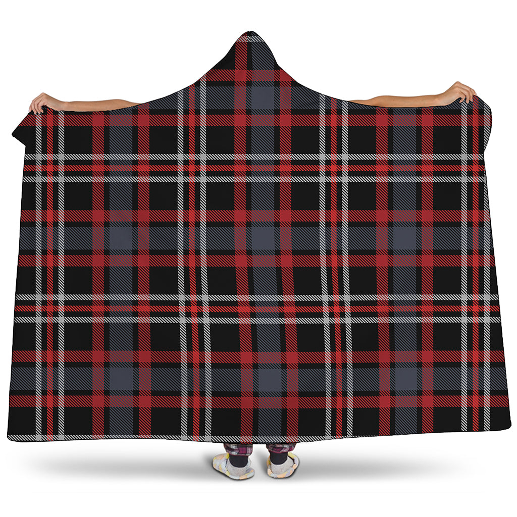 Grey Black And Red Scottish Plaid Print Hooded Blanket