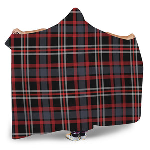 Grey Black And Red Scottish Plaid Print Hooded Blanket