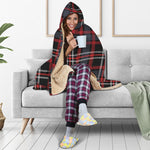 Grey Black And Red Scottish Plaid Print Hooded Blanket