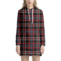 Grey Black And Red Scottish Plaid Print Pullover Hoodie Dress