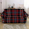 Grey Black And Red Scottish Plaid Print Loveseat Slipcover