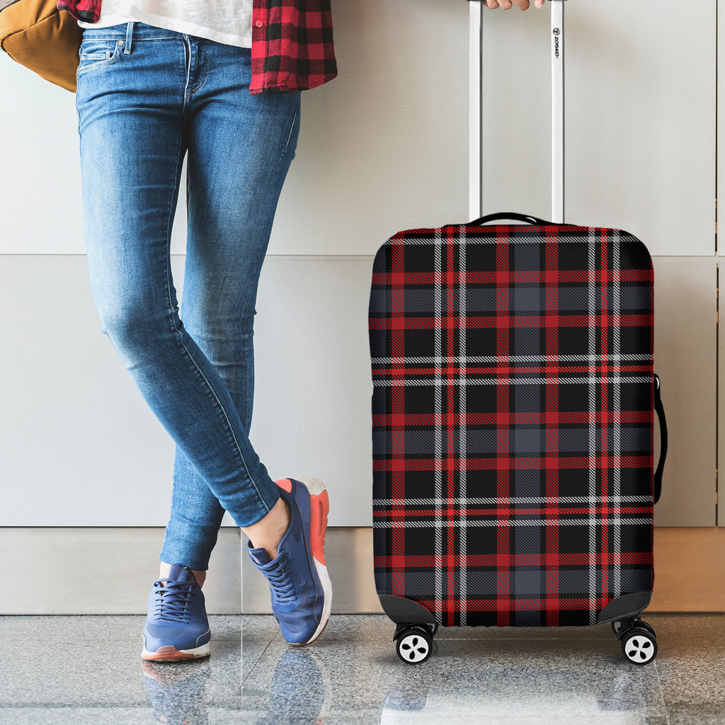 Grey Black And Red Scottish Plaid Print Luggage Cover