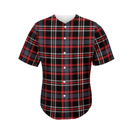 Grey Black And Red Scottish Plaid Print Men's Baseball Jersey