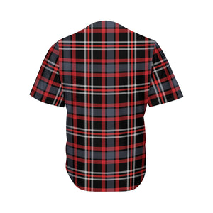 Grey Black And Red Scottish Plaid Print Men's Baseball Jersey