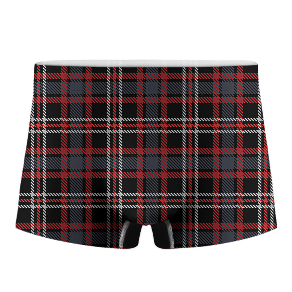 Grey Black And Red Scottish Plaid Print Men's Boxer Briefs