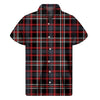 Grey Black And Red Scottish Plaid Print Men's Short Sleeve Shirt