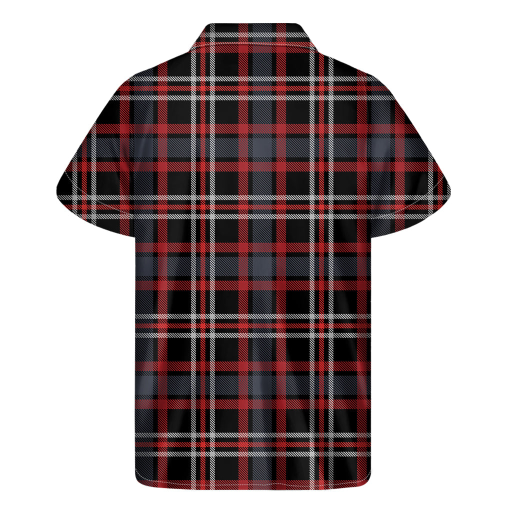 Grey Black And Red Scottish Plaid Print Men's Short Sleeve Shirt