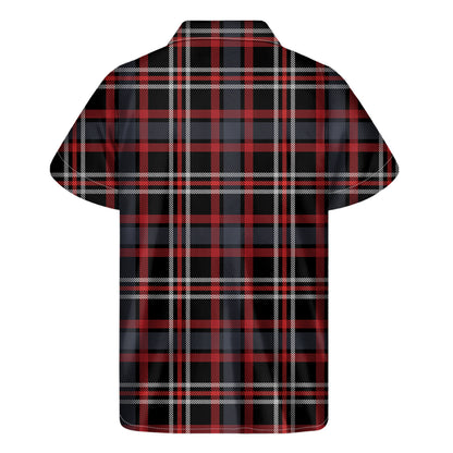 Grey Black And Red Scottish Plaid Print Men's Short Sleeve Shirt